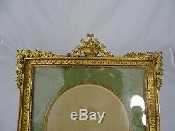 Antique French Picture Frame Bronze Louis XVI style Basket of Flowers- Ribbons