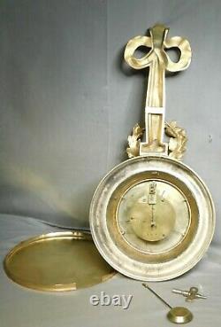 Antique French Polished Bronze Louis XVI Cartel Clock Bagues & Fils Paris As Is