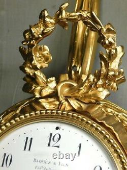 Antique French Polished Bronze Louis XVI Cartel Clock Bagues & Fils Paris As Is