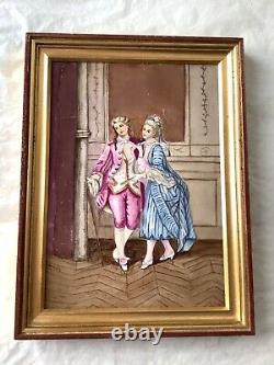 Antique French Porcelain Plaque Hand Painted Gallant Scene At The Palace Signed