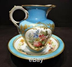 Antique French Porcelain Sevres Jug And Underplate. Louis Philippe Initials 1847