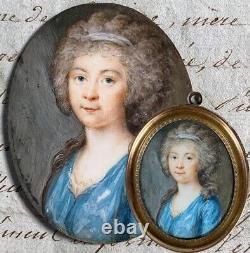 Antique French Portrait Miniature, Artist Signed, Era of Louis XVI & Antoinette