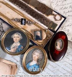 Antique French Portrait Miniature, Artist Signed, Era of Louis XVI & Antoinette