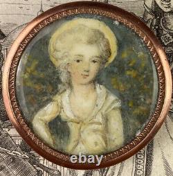 Antique French Portrait Miniature Jewelry, Grand Tour Souvenir Louis XVI Girl