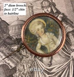 Antique French Portrait Miniature Jewelry, Grand Tour Souvenir Louis XVI Girl