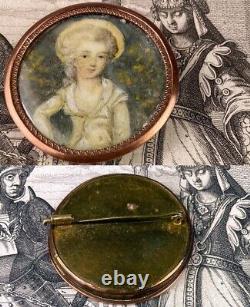 Antique French Portrait Miniature Jewelry, Grand Tour Souvenir Louis XVI Girl