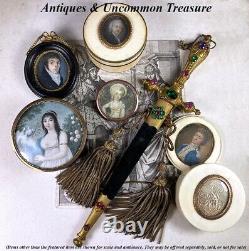 Antique French Portrait Miniature Jewelry, Grand Tour Souvenir Louis XVI Girl