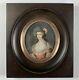 Antique French Portrait Miniature, Louis Xvi Courtier, Lady In Wig & Wood Frame