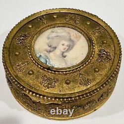 Antique French Queen Marie Antoinette Miniature Portrait Painting Ormolu Box
