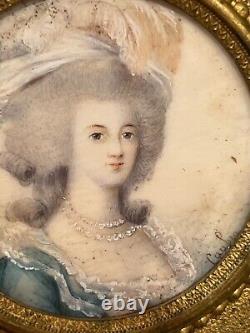 Antique French Queen Marie Antoinette Miniature Portrait Painting Ormolu Box
