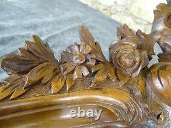 Antique French Rococo Hand Carved Wood Walnut Pediment Shell Louis XV Style