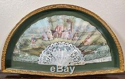 Antique French Rococo Painted Fan Mother Of Pearl Baroque 18th 19th C Louis XVI