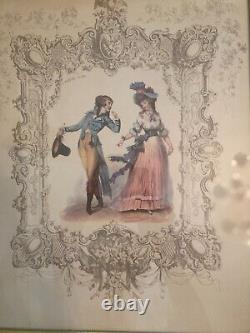 Antique French Rococo Print #2 /Louis 16 Fashion Napoleon (21x25in.) Framed