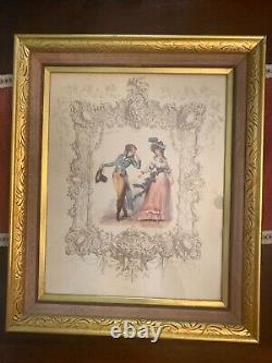 Antique French Rococo Print #2 /Louis 16 Fashion Napoleon (21x25in.) Framed