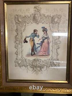 Antique French Rococo Print #2 /Louis 16 Fashion Napoleon (21x25in.) Framed