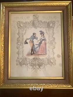 Antique French Rococo Print #2 /Louis 16 Fashion Napoleon (21x25in.) Framed