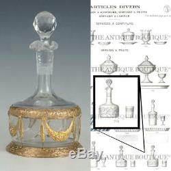 Antique French Saint Louis Acid Etched Cameo Glass Gilt Bronze Liquor Decanter