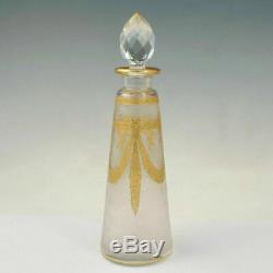 Antique French Saint Louis Acid Etched Cameo Glass Perfume Bottle Gilt Accents