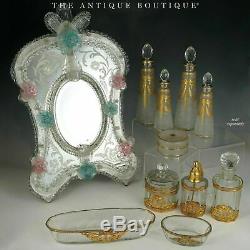 Antique French Saint Louis Acid Etched Cameo Glass Perfume Bottle Gilt Accents