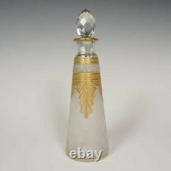 Antique French Saint Louis Acid Etched Glass Perfume Bottle Gold Gilt Empire