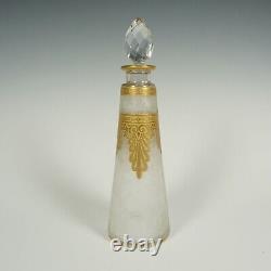 Antique French Saint Louis Acid Etched Glass Perfume Bottle Gold Gilt Empire