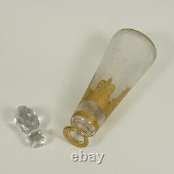 Antique French Saint Louis Acid Etched Glass Perfume Bottle Gold Gilt Empire