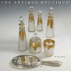 Antique French Saint Louis Acid Etched Glass Perfume Bottle Gold Gilt Empire