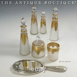 Antique French Saint Louis Acid Etched Glass Powder Jar Vanity Trinket Box