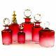 Antique French Saint Louis Cameo Glass Cranberry Red Vanity Perfume Bottle Set
