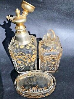Antique French Scent Raised Gold Glass BottleMaybe St LouisTravel Wood Casket