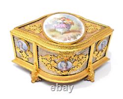 Antique French Serves Louis XVI Style with porcelain plaques Jewelry Casket BOX