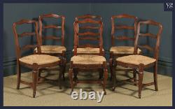 Antique French Set 6 Six Louis XV Style Cherry Wood Ladder Back Kitchen Dining
