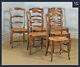 Antique French Set Of 6 Six Louis Xv Style Oak Ladder Back Kitchen Dining Chairs