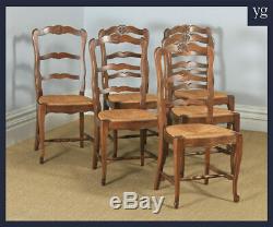 Antique French Set of 6 Six Louis XV Style Oak Ladder Back Kitchen Dining Chairs