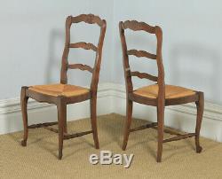 Antique French Set of 6 Six Louis XV Style Oak Ladder Back Kitchen Dining Chairs