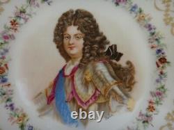 Antique French Sevres HP 9 ½ Plate withLouis XIV in Wig & Full Attire. Signed