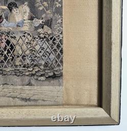 Antique French Silk Tapestry Louis Leloir Liabilities 1878 Framed 15.25x8.5