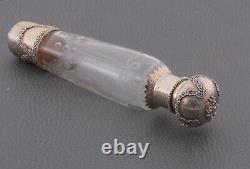 Antique French Silver 800 and Vermeil Engraved Crystal Liquor Flask 19 Th C