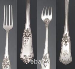 Antique French Silver Plated Flatware Set, Boulenger, Flowers and Leaves, 24 pcs