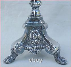 Antique French Silvered Bronze Candlestick 15+ Lion Claws Feet Louis XV 18th C