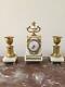Antique French Small Bronze Marble Clock & 2 Candlesticks Louis Xvi Style 19th C