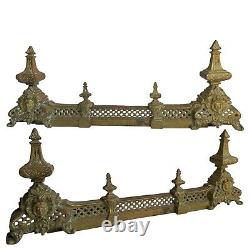 Antique French Solid Bronze Pair Of Andirons Louis XVI Adjustable Fender