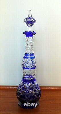 Antique French St Louis Cobalt Blue Cut To Clear Liquor Wine Crystal Decanter