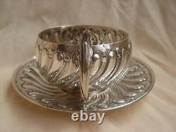Antique French Sterling Silver Chocolat Cup & Saucer, Late 19th Century