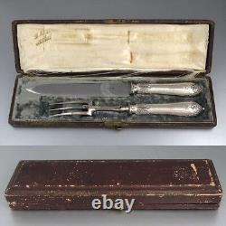 Antique French Sterling Silver Clad Carving Set, Fork Knife, Louis Coignet Paris