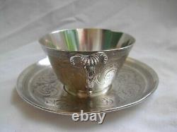 Antique French Sterling Silver Coffee Cup & Saucer, 19th Century