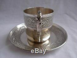 Antique French Sterling Silver Coffee Cup & Saucer, Louis 15 Style