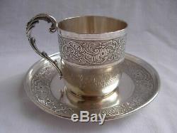 Antique French Sterling Silver Coffee Cup & Saucer, Louis 15 Style