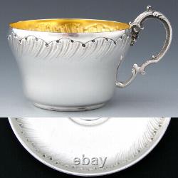 Antique French Sterling Silver Coffee or Tea Cup & Saucer, Louis XV or Rococo