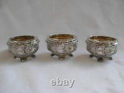 Antique French Sterling Silver Crystal Salt Cellar, Set Of Three, Late 19 Century